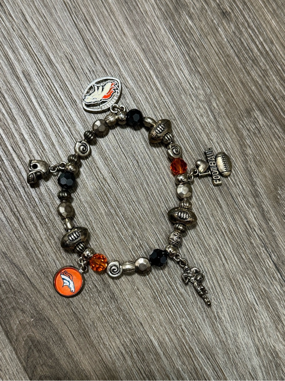 Denver Broncos Beaded Charm Bracelet